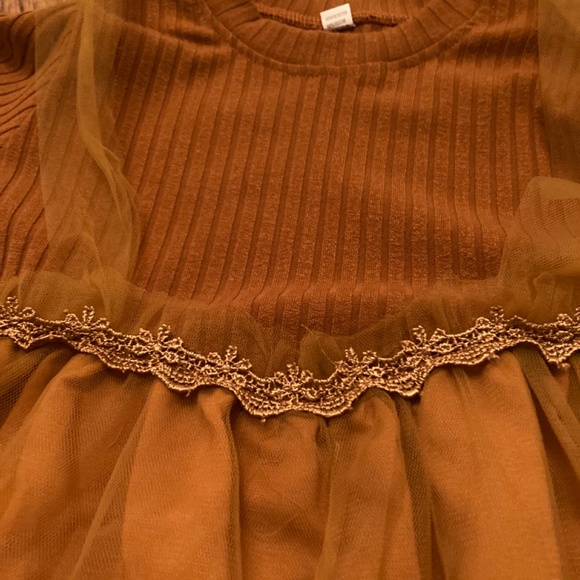 Girls 7/8 Last Leaf Fall Dress Golden Yellow Honey Dress Sheer Ribbed - Picture 3 of 14